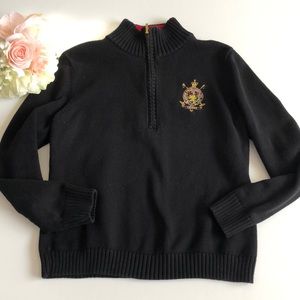 Lauren Ralph Lauren Black Quarter Zip Sweater with Lauren Embroidered Logo